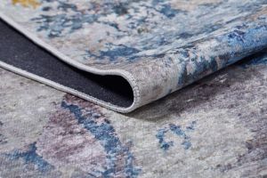 Blue and Grey Modern Washable Area Rug