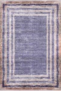 Modern Frame Purple and Copper Washable Area Rug