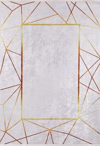 Modern Frame White and Gold Washable Area Rug