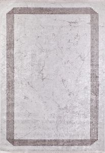 Modern Frame White and Grey Washable Area Rug
