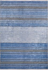 Modern Degrade Blue and Grey Washable Area Rug