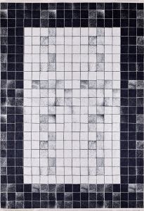 Karabakh Tile Pattern Black and White Washable Area Rug