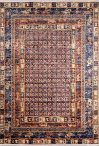 Ethnic Blue and Brown Washable Area Rug