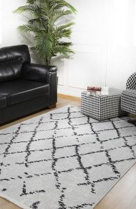 Lofto Ethnic Cream Color Black Baklava Slice Striped Washable Carpet