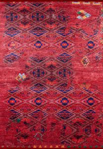 Lofto Ethnic Red Floor Navy Blue Color Detailed Washable Carpet