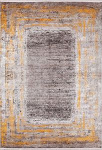 Lofto Modern Copper Floor Yellow Border Detailed Washable Carpet