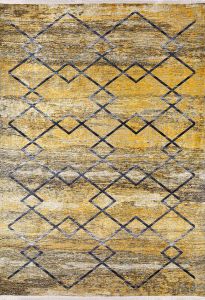 Lofto Modern Baklava Sliced Yellow Color Anthracite Line Detail Washable Carpet