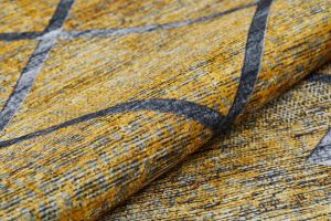 Lofto Modern Baklava Sliced Yellow Color Anthracite Line Detail Washable Carpet