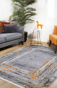 Lofto Modern Gray and Gold Color Washable Carpet