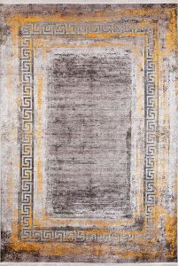 Lofto Modern Brown Floor Yellow Border Detailed Washable Carpet