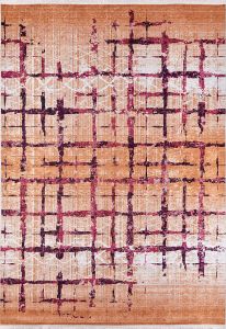 Lofto Modern Orange Color Pink Line Pattern Washable Carpet