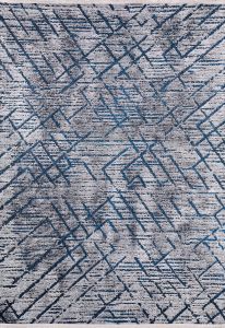 Lofto Modern Anthracite Floor Blue Striped Washable Rug