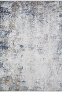 Modern Grey Background Washable Living Room Rug with Gold and Blue Details 