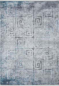 Modern Washable Living Room Rug with Dark Grey and Blue Color Transitions 