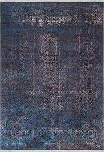 Modern Midnight Blue and Black Color Washable Living Room Rug 