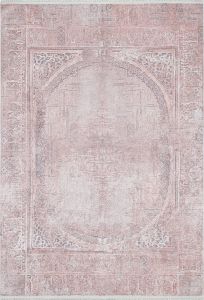 Antique Pattern Pink-Bronze Core Washable Living Room Rug 