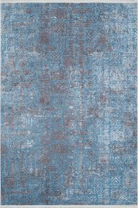Bohemian Style Saxe Washable Living Room Rug with Anthracite Line Details 