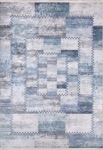 Patchwork Soft Blue Washable Carpet