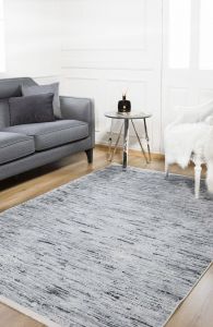 Lofto Soft-Flat White Background Gray Color Striped Pattern Washable Carpet