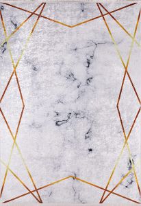 Lofto Design Marble Patterned Gray Floor Gold Line Detail Washable Carpet