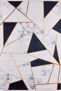 Lofto Gray Black Geometric Pattern Design Washable Carpet