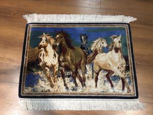 QUM Silk  Rug Horses - 50x70 - Colorful Area Rugs