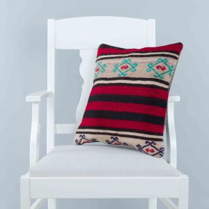 Traditional Pattern Hand Woven Pillow - 45x45 - Colorful Decorative Pillows & Blankets, Wool Decorative Pillows & Blankets