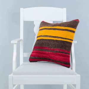 Modern Classical Rug Patterned Hand Woven Cushion   - 45x45 - Colorful Pillows, Wool Pillows