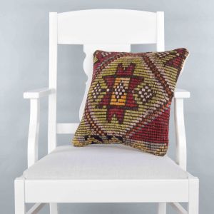 Modern Classical Rug Patterned Hand Woven Cushion   - 40x40 - Colorful Pillows, Wool Pillows