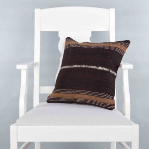 Modern Classical Rug Patterned Hand Woven Cushion - 40x40 - Brown Pillows, Wool Pillows