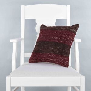 Modern Classical Rug Patterned Hand Woven Cushion - 40x40 - Burgundy Pillows, Wool Pillows