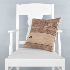 Rug Pillow Unique Hand Woven Pillow  - 40x40 - Beige pillows, Wool pillows