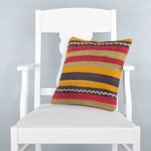 Rug Pillow Unique Hand Woven Pillow  - 40x40 - Colorful pillows, Wool pillows