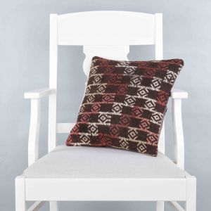 Classic Anatolian Motif Pillow Hand Woven Rug Pillow  - 40x40 - Brown pillows, Wool pillows
