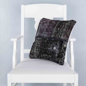 Black Hand Woven PATCHWORK throw pillow - 45x45 - Black Pillows, Wool Pillows