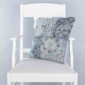 Ice Blue handwoven PATCHWORK throw pillow - 45x45 - Blue Pillows, Wool Pillows