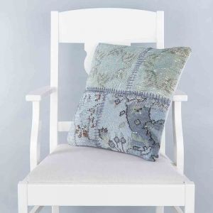 Ice Blue handwoven PATCHWORK throw pillow - 45x45 - Blue Pillows, Wool Pillows