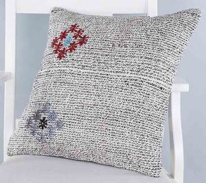 Modern Classical Rug Patterned Hand Woven Cushion   - 50x50 - Black & White Pillows, Wool Pillows