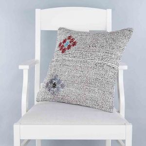 Modern Classical Rug Patterned Hand Woven Cushion   - 50x50 - Black & White Pillows, Wool Pillows