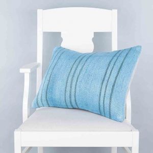 Rug Patterned Hand Woven Cushion  - 60x40 - Blue Pillows, Wool Pillows