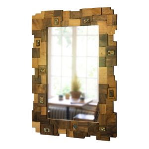 Patched Wood Mirror - 60x60 - Walnut Wall Mirrors