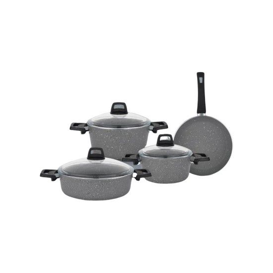 Country Kitchen Nonstick Induction Cookware Sets, 8 Piece Nonstick Cast  Aluminum Pots and Pans, Gray 