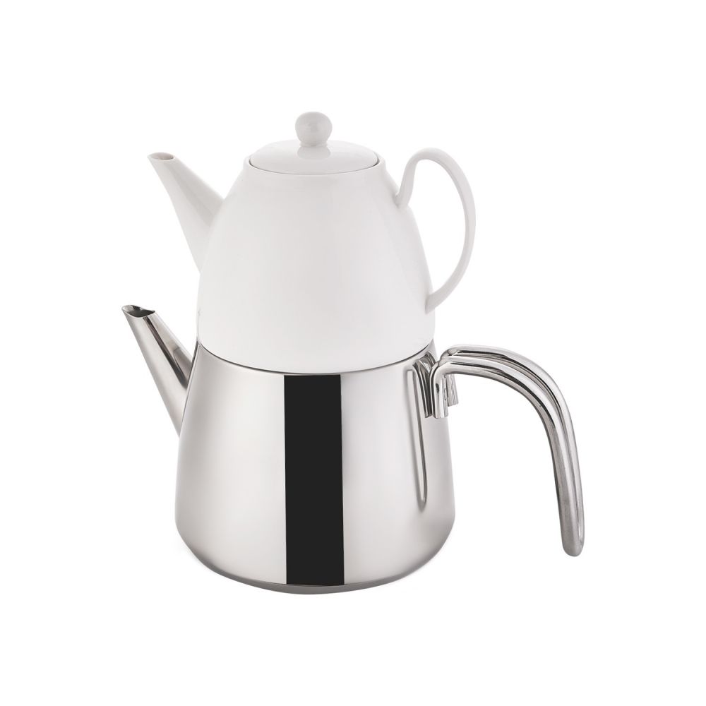 Karaca 3 Piece Stainless Steel Induction Teapot Set with Porcelain