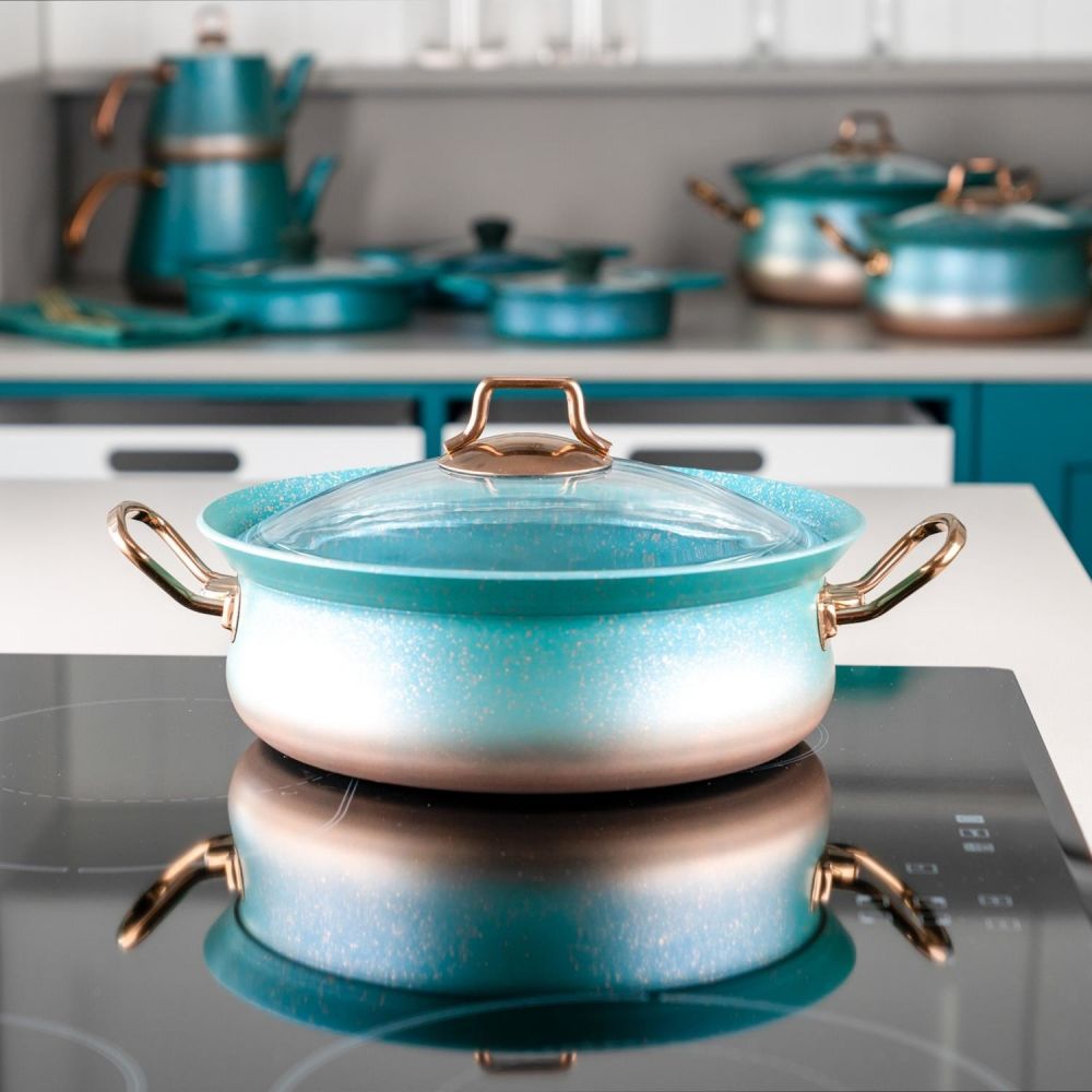 7 Pieces Granite Cookware Set - Ocean Blue & Copper - 24x24 - Blue PANS &  SKILLETS, Granite PANS & SKILLETS