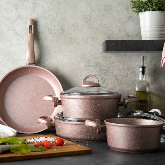 7 Piece Golden Pink Granite Cookware Set