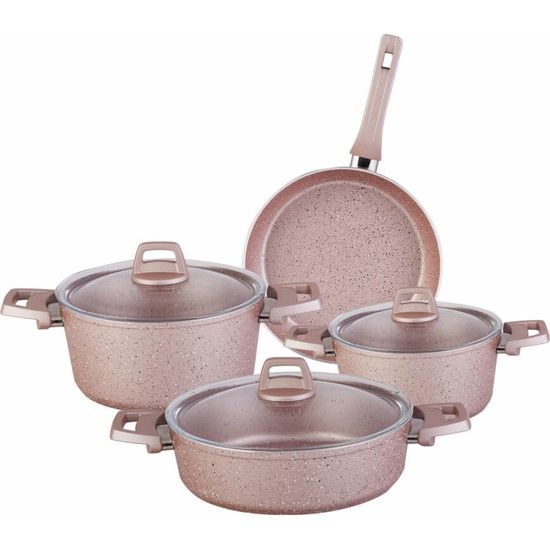 7 Piece Stainless Steel Pink Granite Cookware Set