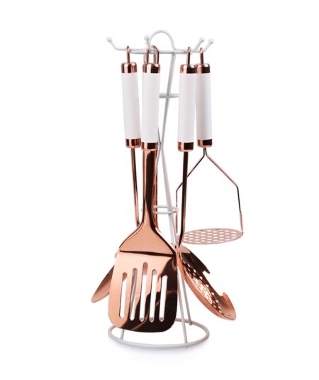 5 Pcs Copper Cooking Utensils Set, Rose Gold Cookware with Ladle