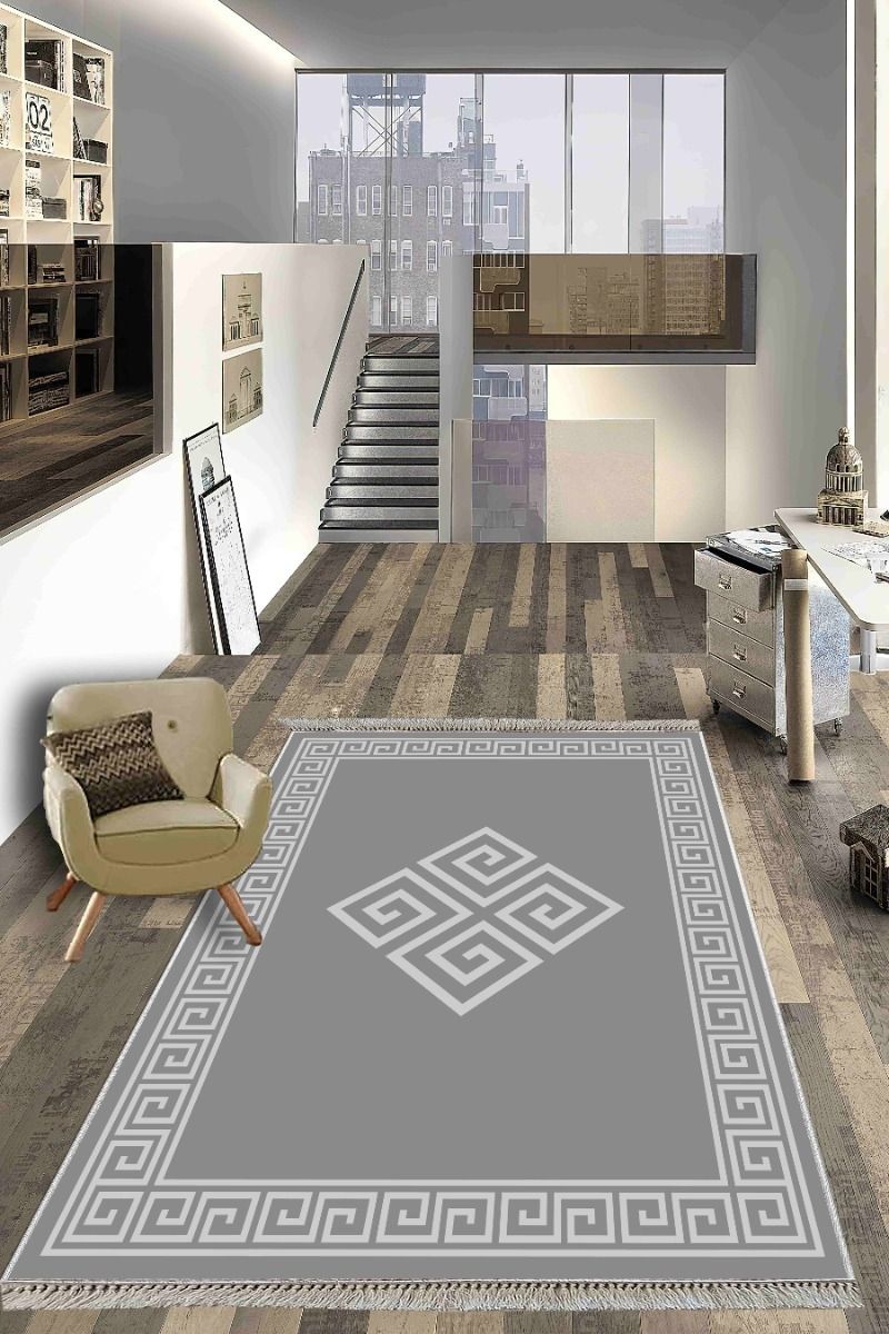 Greek Key Rug Kitchen Mat Brown Beige Non Slip Hallway Runner 