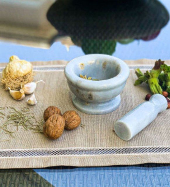 Mortar and Pestle Set with Bamboo Base