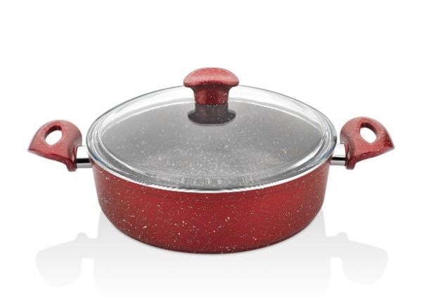 GRANITE FLAT POTS 4NO:26*8 - 26x26 - Red POTS & PANS, Aluminum